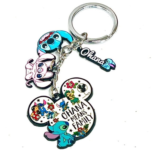 Disney Blue and Pink Stitch Ohana Keychain - Picture 2 of 2